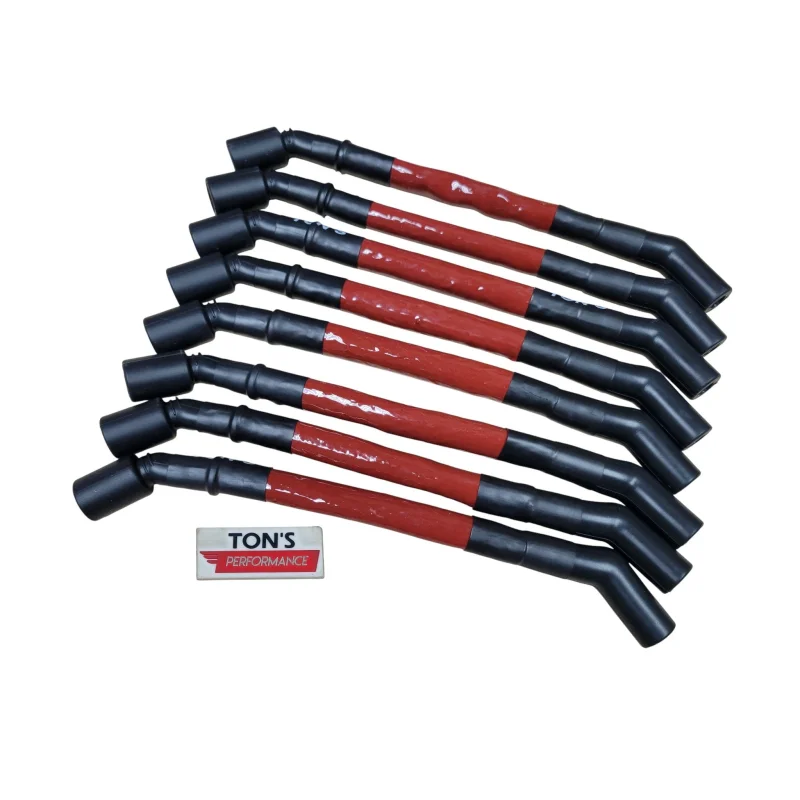 10mm SLEEVED LS Angled Spark Plug Wires CAR, TRUCK, & SUV 10″ or 11″ LENGTH (4.8L, 5.3L, 6.0L, 6.2L ENGINES) 10″ Black Sleeved