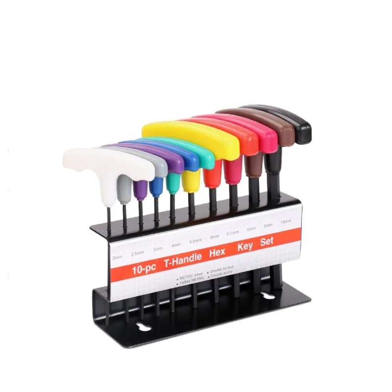 10-Piece T-Handle Hex Key Set, Allen Wrench SAE/Imperial Sizes 3/32″-3/8″, Heat-Treated Steel with Color-Code Organizer Stand