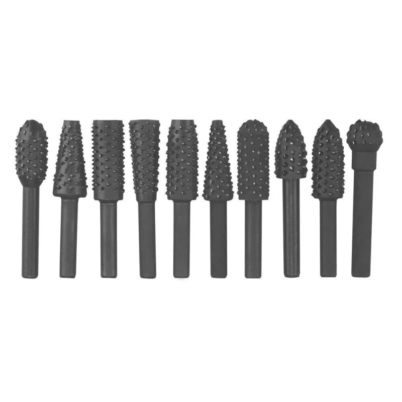 10Pc Rotary Burr Set for Woodworking – High-Carbon Steel Router Drill Bits for Detailed Timber Work