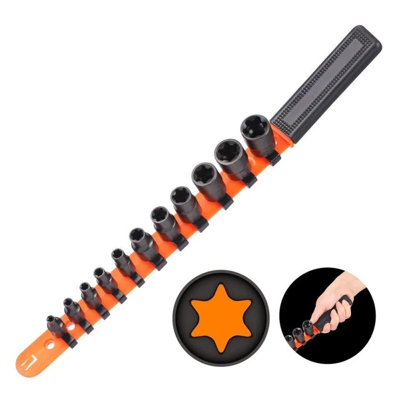 11Pc Impact E-Torx Socket Set E4-E20 – Durable Female Star Sockets with Rail, 1/4″ & 3/8″ Drive