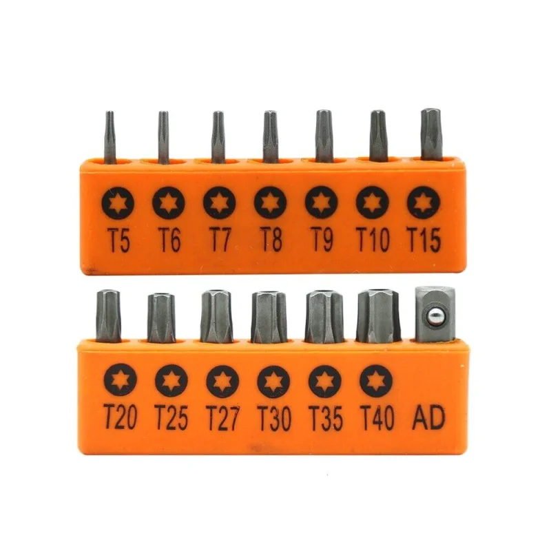 14Pc Torx Key Bit Set – Tamper Proof Star Wrench Bits T5-T40 with Socket Adapter