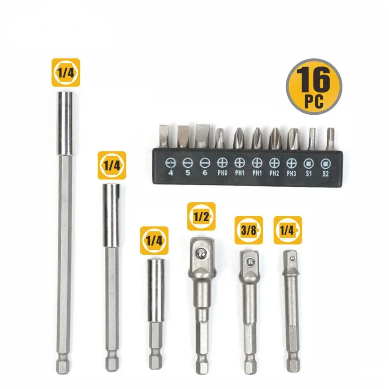 16-Piece Socket Bit Adaptor and Nut Driver Set for Power Drills and Screwdrivers