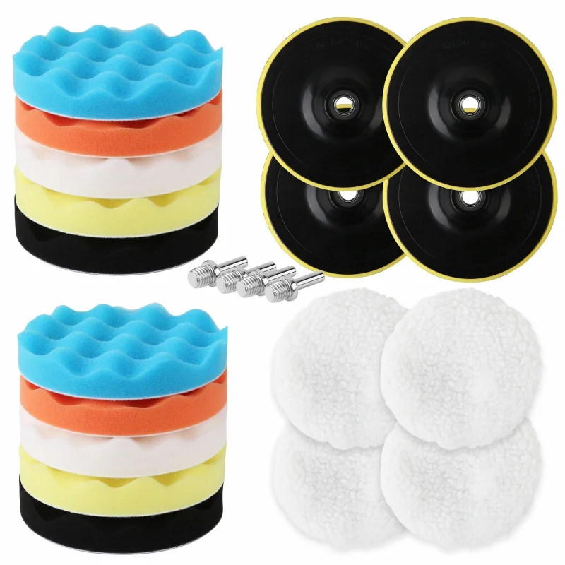 11Pc 6″ Car Polishing and Waxing Pad Kit – Sponge and Wool Pads for Drill and Polisher