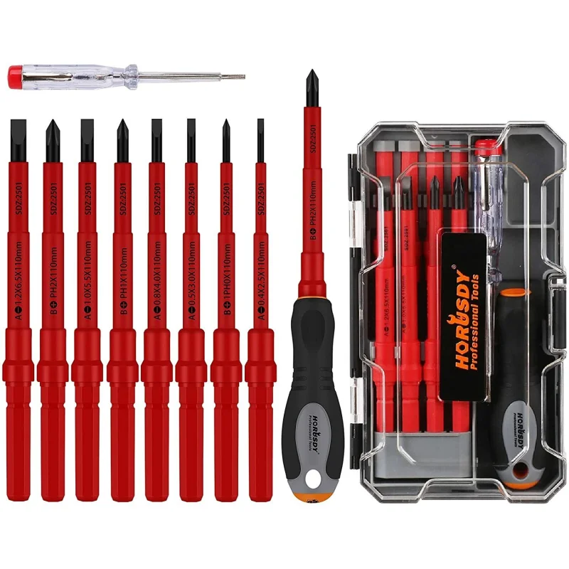 10Pc Insulated Electrician Screwdriver Set with Magnetic Tips – 1000V Interchangeable Heads