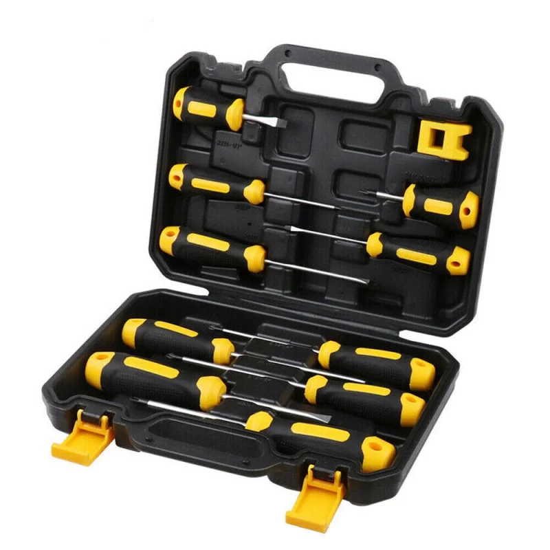 10Pc Magnetic Screwdriver Set with Non-Slip Grip, Degausser & Case – Phillips & Flat Head