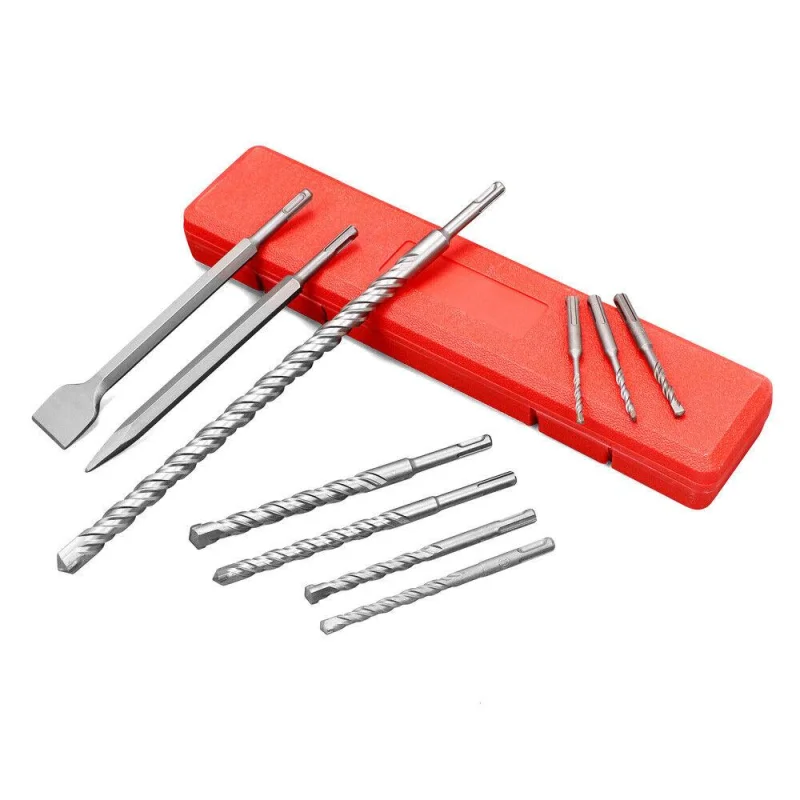10Pc SDS Plus Rotary Hammer Drill and Chisel Set – Masonry & Concrete Drilling Kit