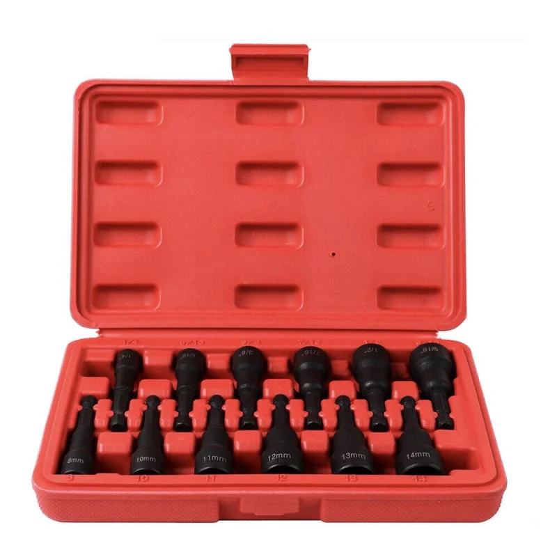 12Pc Magnetic Nut Driver Set – Metric & Imperial Socket Bits with 1/4″ Hex Adaptor