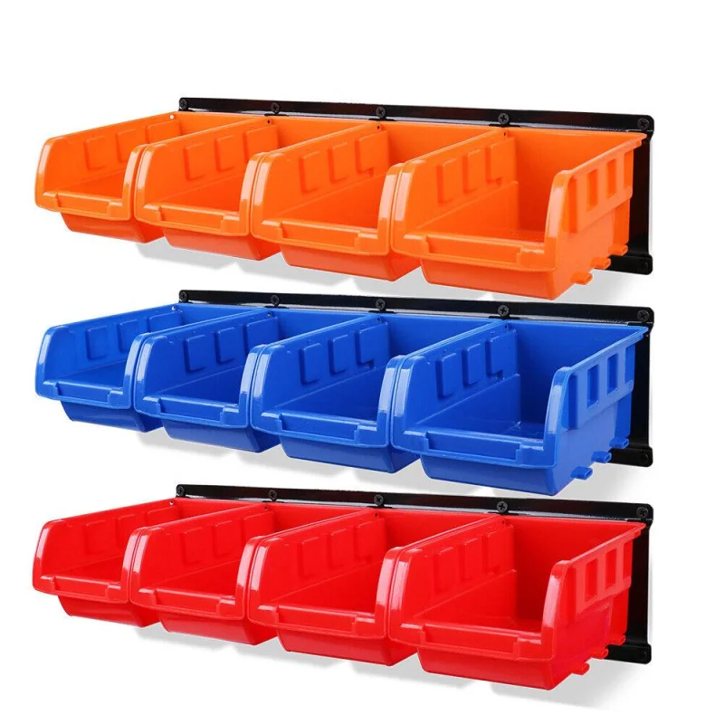 12Pc Wall Mount Storage Bins Set – Tool Parts Rack Organizer for Garage & Workshop
