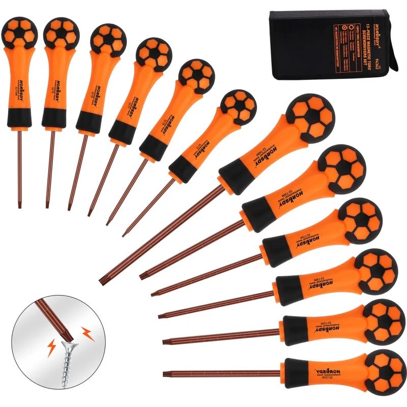 13Pc Magnetic Torx Screwdriver Set – Tamper Proof Star Key Set with Anti-Slip Handle T5-T40
