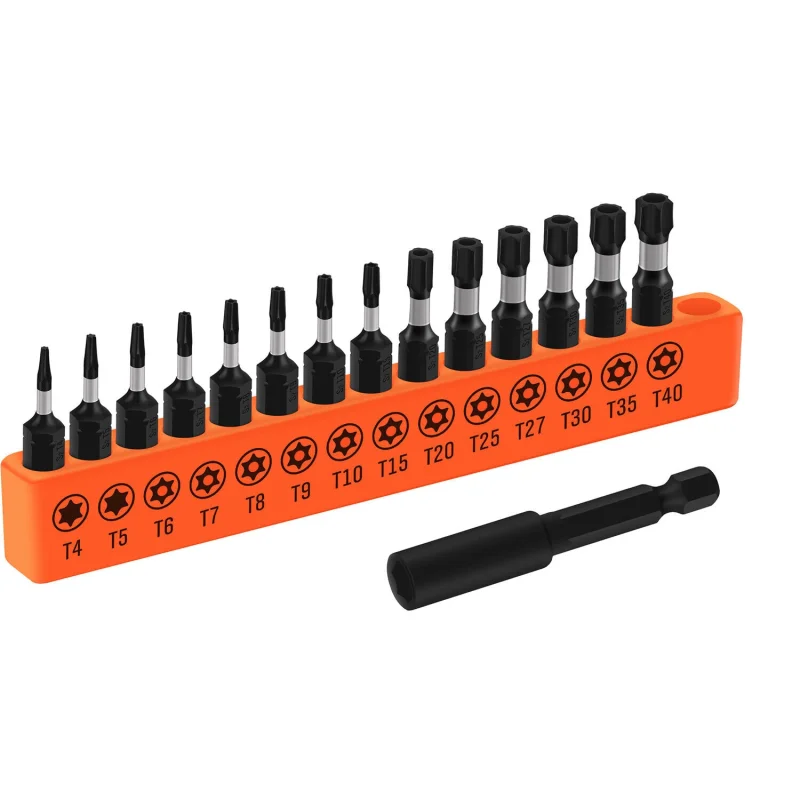15-Piece Impact Torx Screwdriver Bit Set with Tamper-Proof Security and Magnetic Extension