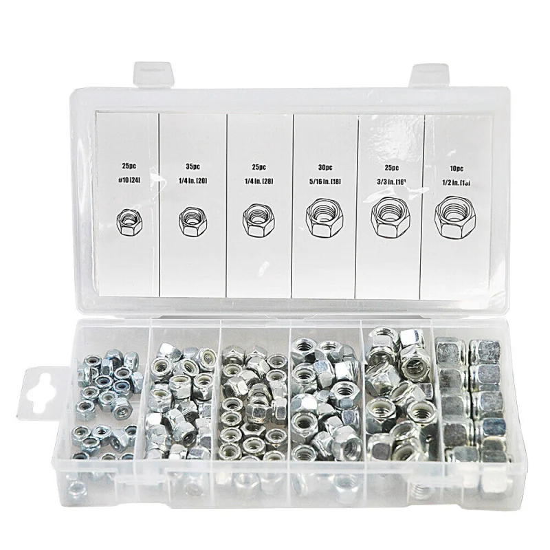 100pc Stainless Steel Metric Nylon Insert Lock Nut Kit M4-M12 – Durable Industry Grade Fasteners