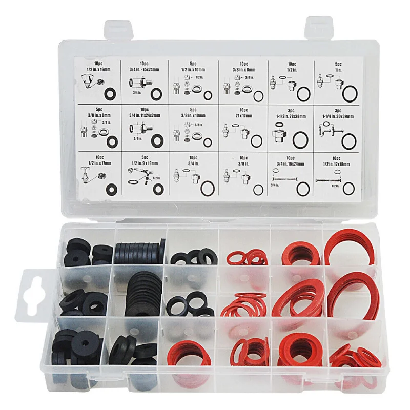 141-Piece Rubber & Fibre Sealing Washer Assortment Kit – Variety Pack for Sealing Solutions