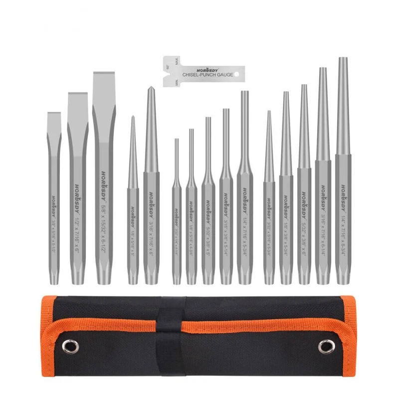 16-Piece Punch & Cold Chisel Set with Pin, Tapered, and Center Punches – Chrome Vanadium Steel