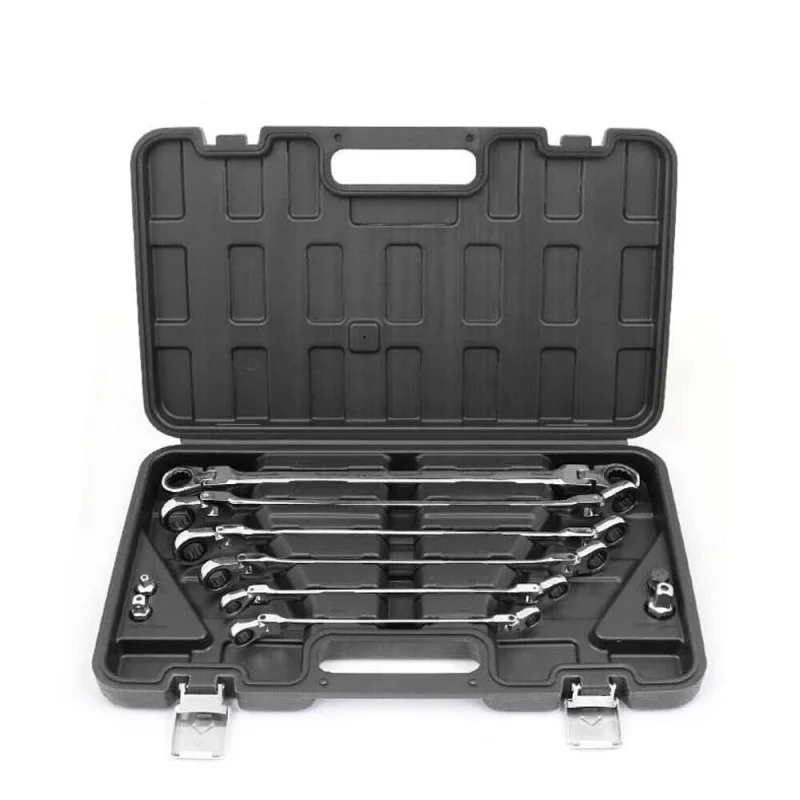 10Pc CRV Flexible Head Ratchet Spanner Set 8-19mm – Extra Long Dual-Ended Metric Wrenches
