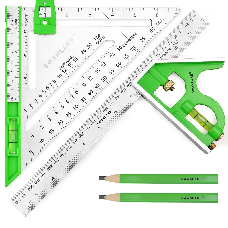 SWANLAKE 4PCS Rafter & Combination Square Set for Woodworking