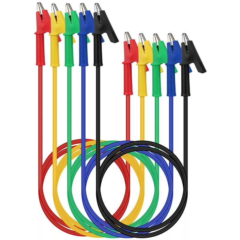 SWANLAKE 1.2M 5 Pack Alligator Clips Test Leads Insulators Clips Dual Ended Alligator