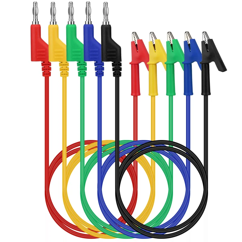 SWANLAKE 5-Pieces 1.1M Multimeter Banana Plug Crocodile Alligator Clip Test Probe 1000V