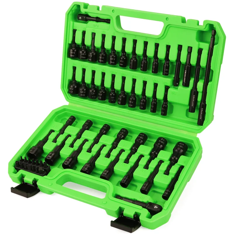 SWANLAKE 55-Piece Magnetic Nut Driver Set, SAE & Metric Hex Nut Drivers with Extensions & Adapters, CR-V Steel
