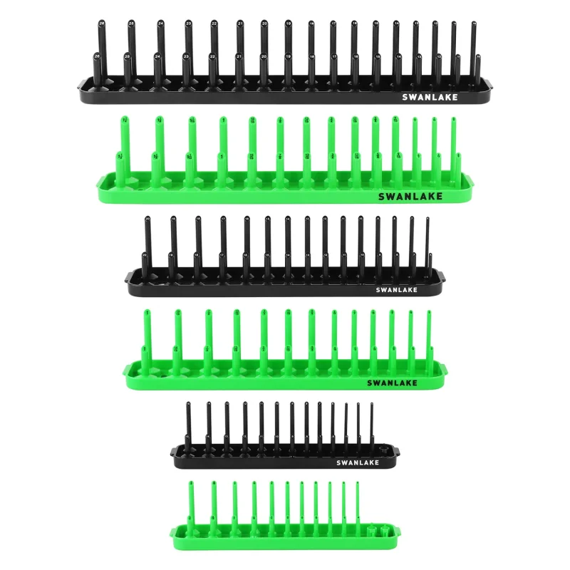 SWANLAKE 6-Piece Socket Organizer Tray Set, SAE & Metric, 1/4 3/8 1/2 Drive, Color-Coded Socket Storage Rails