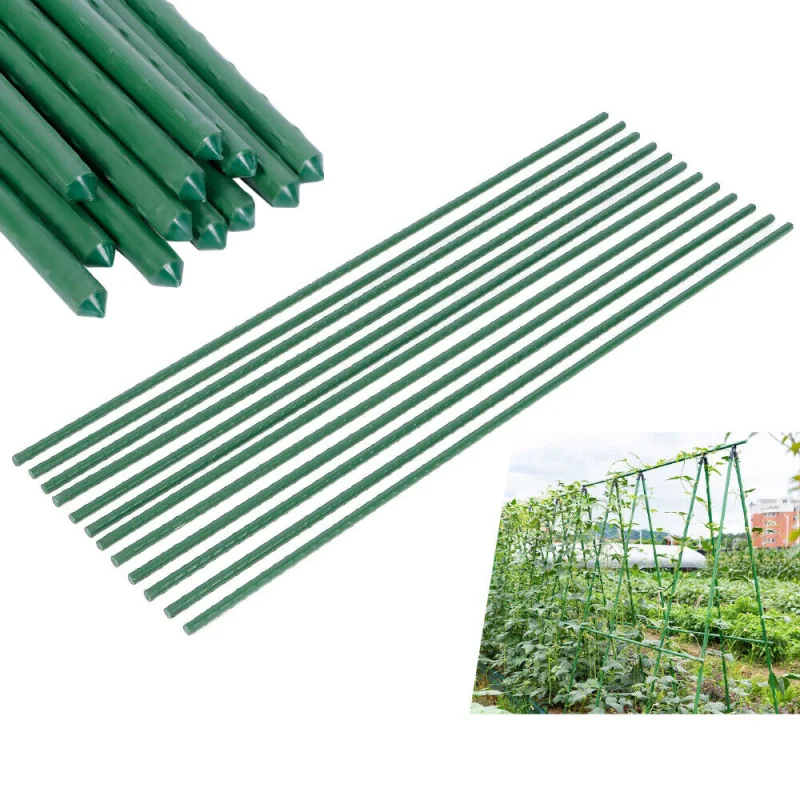 12-Pack Heavy-Duty Garden Stakes | Green Coated Metal Support for Plants | 150cm & 180cm Options