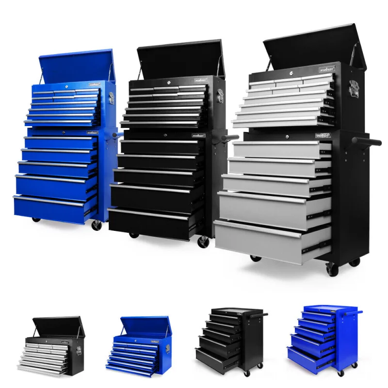 15-Drawer Tool Box Trolley Cabinet – Lockable Storage Cart Garage Chest Toolbox Organizer System Blue