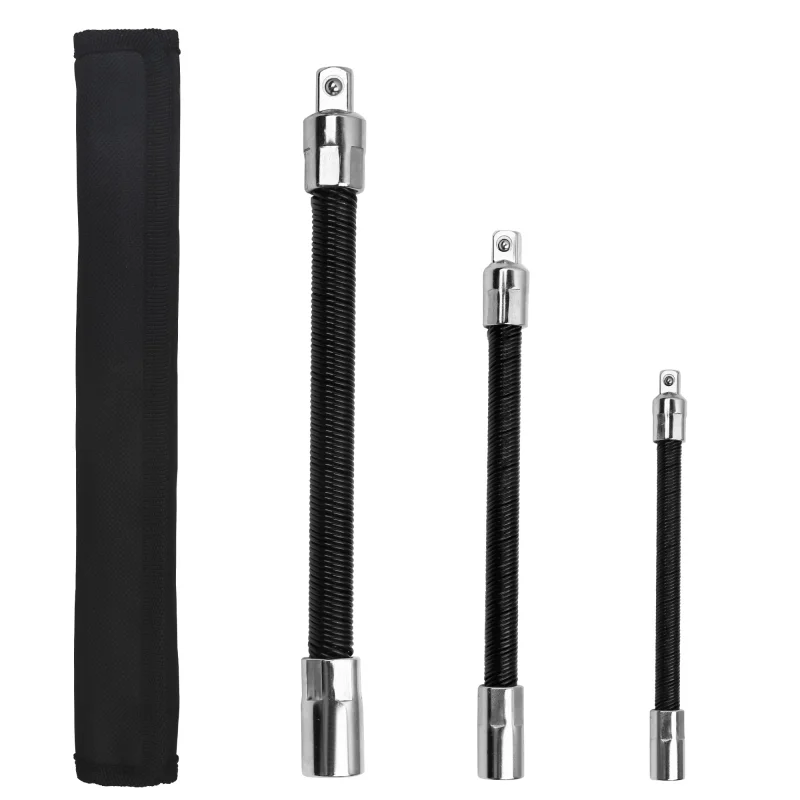SWANLAKE 3-Piece Flexible Socket Extension Bar Set, 1/4 3/8 1/2 Drive Locking Flex Shaft Adapter