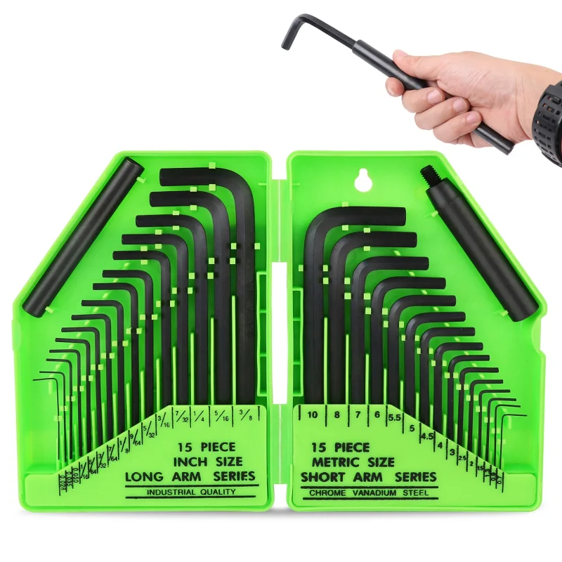 SWANLAKE 32-Piece Allen Key Hex Wrench Set, SAE & Metric CR-V Hex Keys with Extension Handles