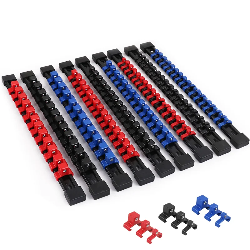 SWANLAKE 9-Piece Socket Storage Rail Set, 1/4 3/8 1/2 Drive ABS Socket Organizer Holds 129 Sockets