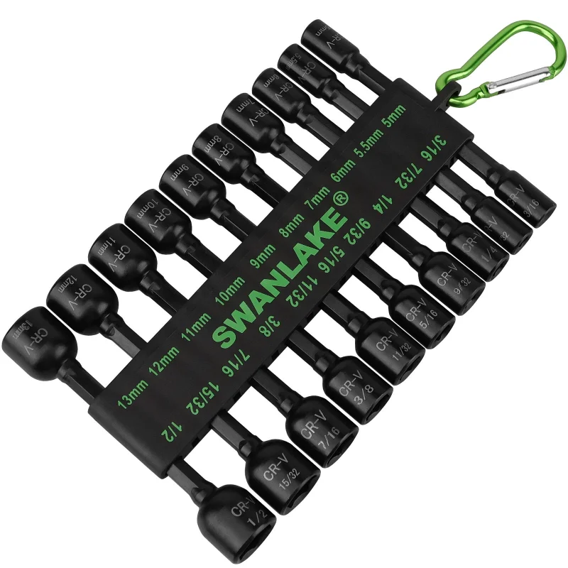 SWANLAKE 20Pcs 1/4″ Power Nut Driver Set Impact Drill SAE & Metric Drill Bits