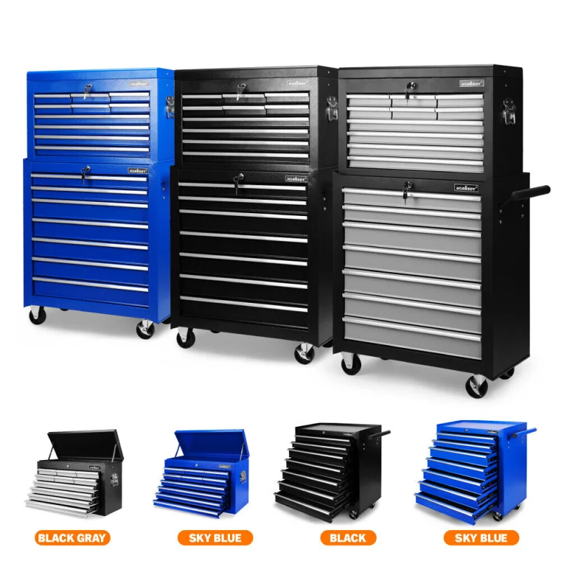 17-Drawer Tool Box Trolley Cabinet – Heavy Duty Storage Cart Garage Toolbox Organizer with Lockable Wheels Blue