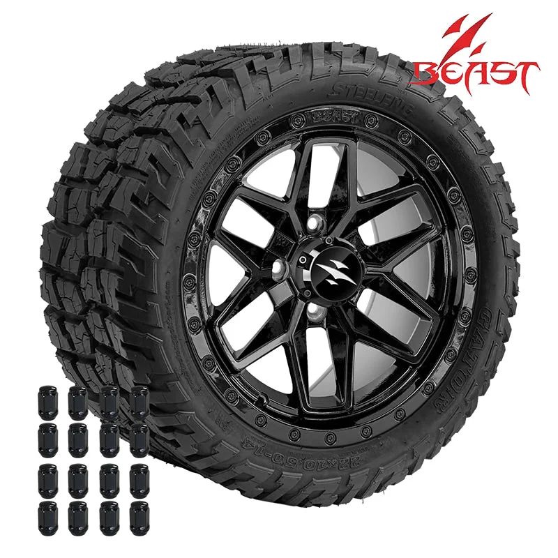 14″ Gloss Black Widow Wheel with 22×10.5-14 Gator DOT Tire – Set of 4 | Beast