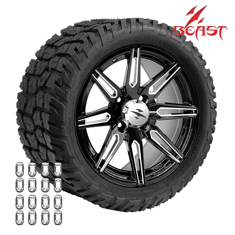 14″ Machined Black Lynx Wheel with 22×10.5-14 Gator DOT Tire – Set of 4 | Beast