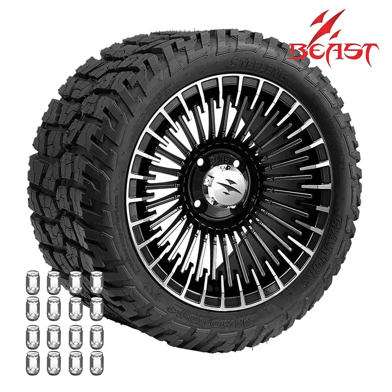 14″ Machined Black Piranha Wheel with 22×10.5-14 Gator DOT Tire – Set of 4 | Beast