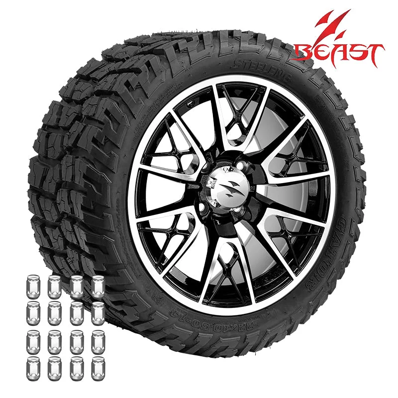 14″ Machined Black Saber Tooth Wheel with 22×10.5-14 Gator DOT Tire – Set of 4 | Beast