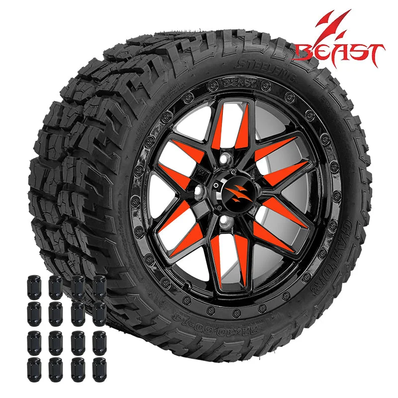 14″ Orange Widow Wheel with 22×10.5-14 Gator DOT Tire – Set of 4 | Beast