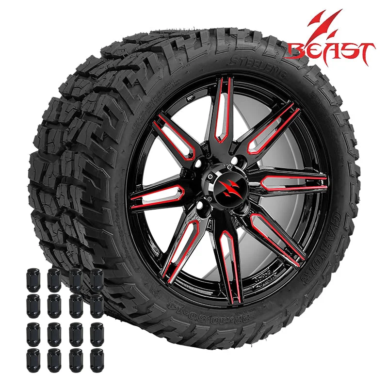 14″ Red Lynx Wheel with 22×10.5-14 Gator DOT Tire – Set of 4 | Beast