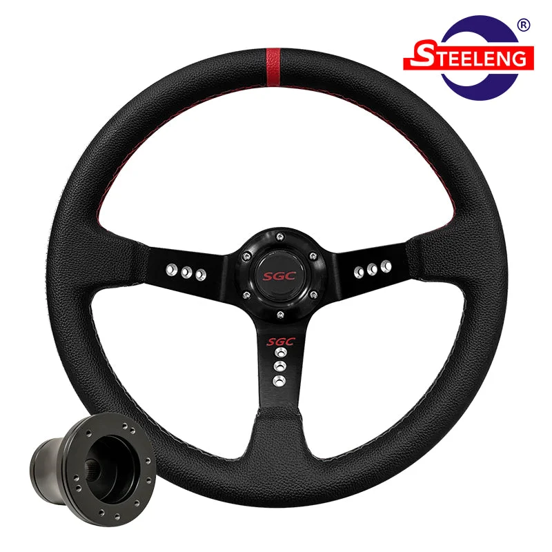 SW2 Black w/ Red Stripe Golf Cart Steering Wheel with Adapter | SGC
